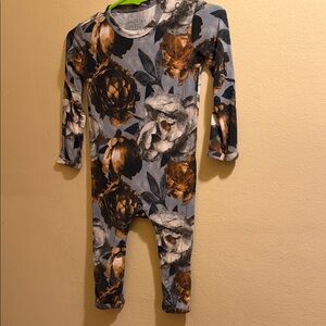 Posh Peanut Neutral Floral Infant One-Piece in Brown and Gray